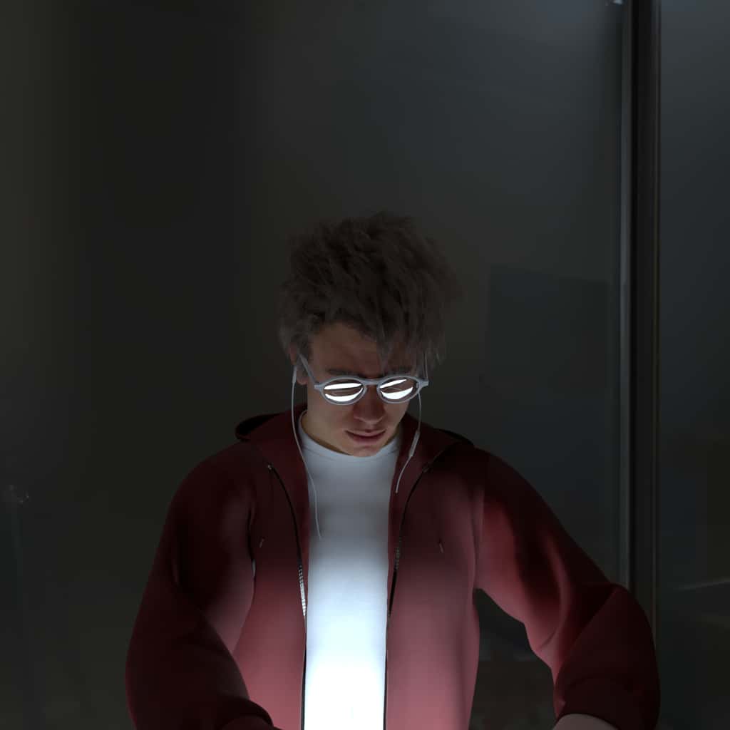 Head looks down, Glasses, Headphone, Gesture