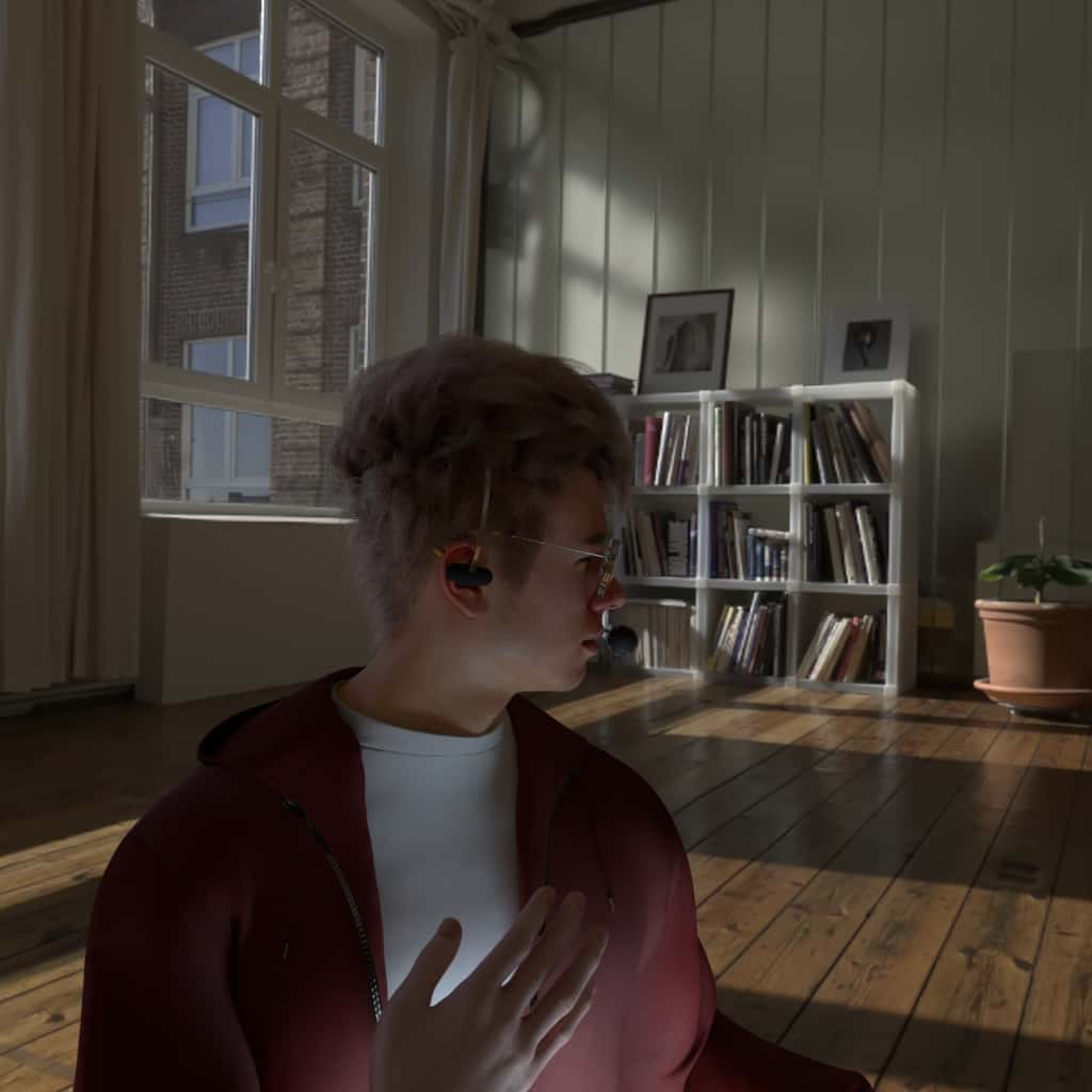 Head looks left, Glasses, Headphone, Gesture